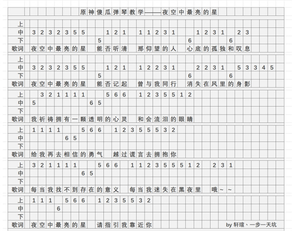 原神夜空中最亮的星琴谱手机版 夜空中最亮的星琴谱简谱图片图1